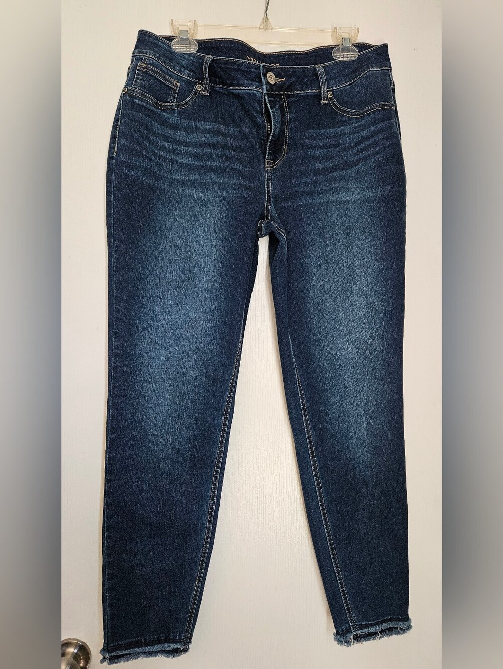 Maurice's Classic Dark Wash Skinny Jeans, Double Raw Hem, Large, 12-14